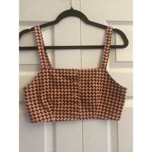 Levis Women's Cropped Button Front Geometric Top NEW XS Festival Retro Gingham